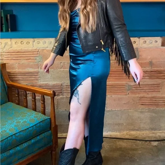 Slinky Dark Teal Shein Cocktail Dress - Picture 4 of 6